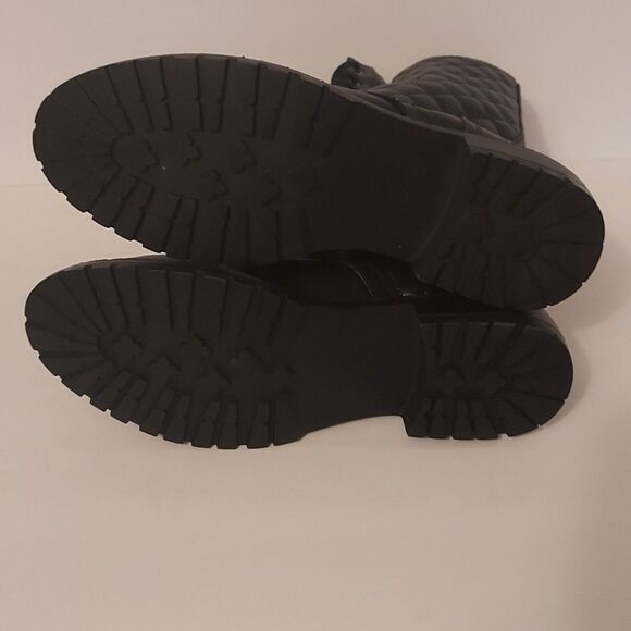 Combat Boots Motorcycle Boots Black Quilted Lace-Up  Size 7 Lug Sole - Picture 11 of 11